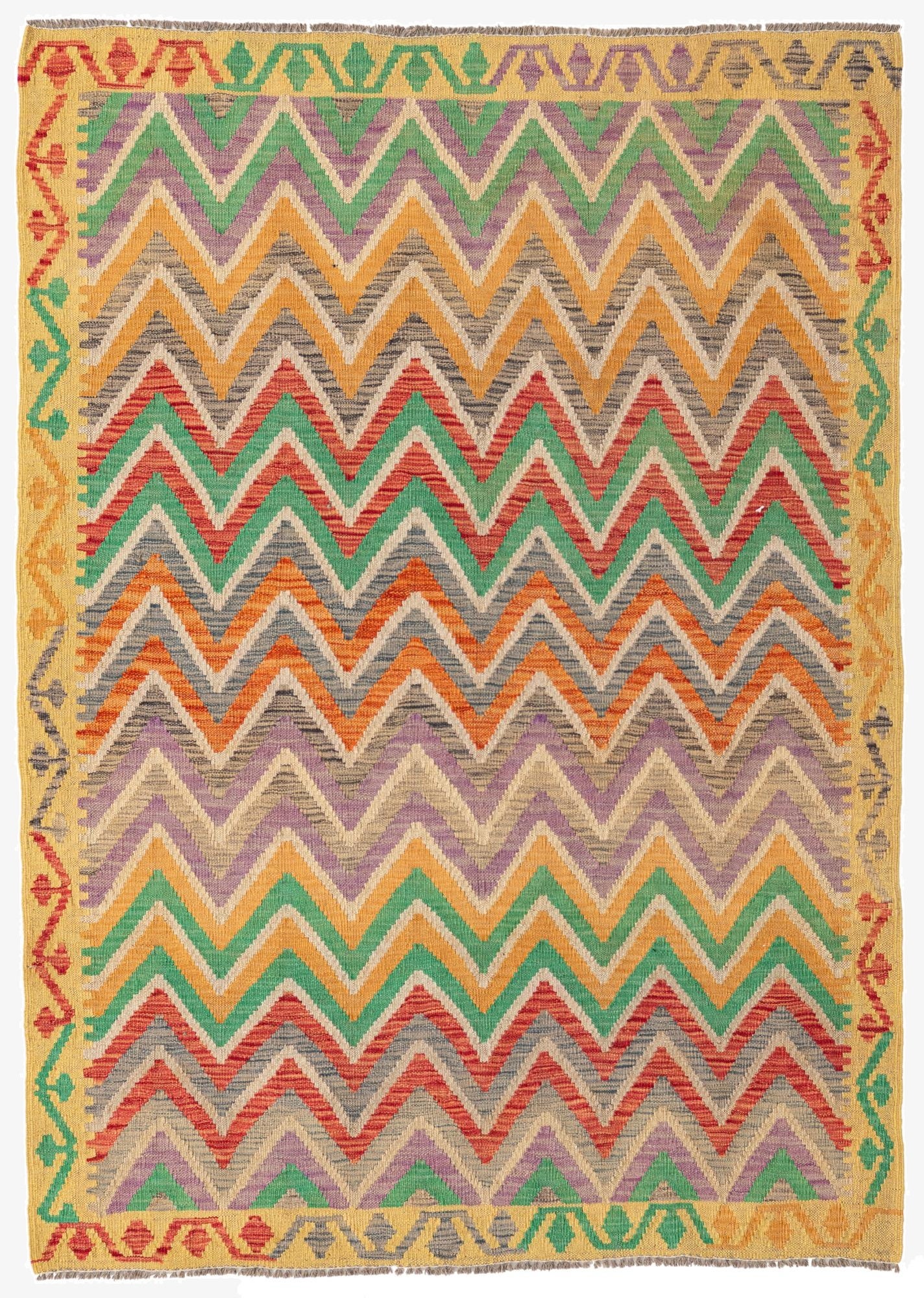 4' 2 x 5' 8  Hand Woven Kilim Maymana Wool Rug