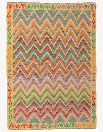 4' 2 x 5' 8 Hand Woven Kilim Maymana Wool Rug