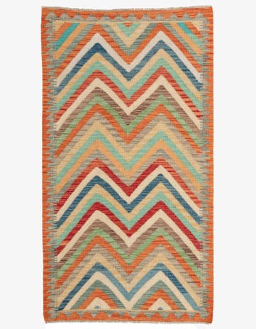 3' 5 x 6' 2 Hand Woven Kilim Maymana Wool Rug