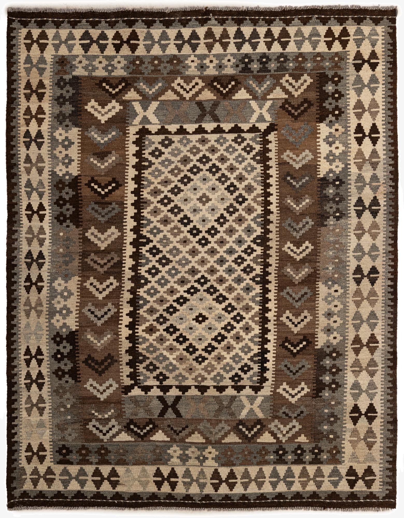 5' 4 x 6' 9  Hand Woven Kilim Maymana Wool Rug