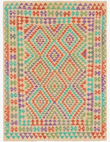 4' 10 x 6' 4 Hand Woven Kilim Maymana Wool Rug