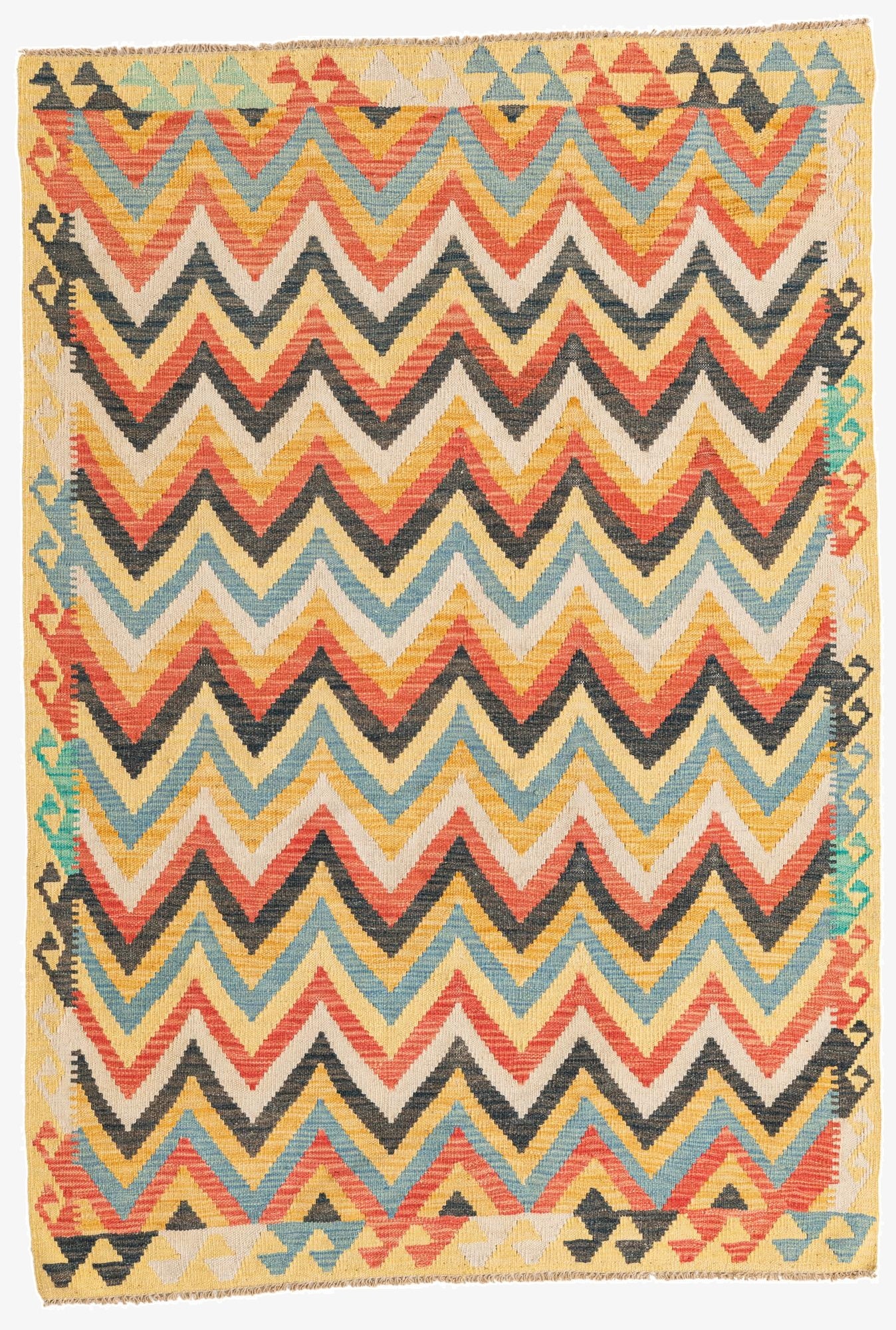 4' 3 x 6' 2  Hand Woven Kilim Maymana Wool Rug