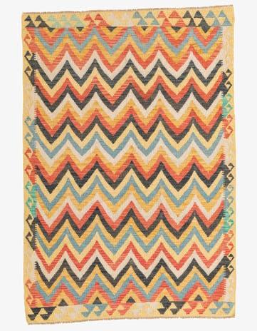 4' 3 x 6' 2 Hand Woven Kilim Maymana Wool Rug