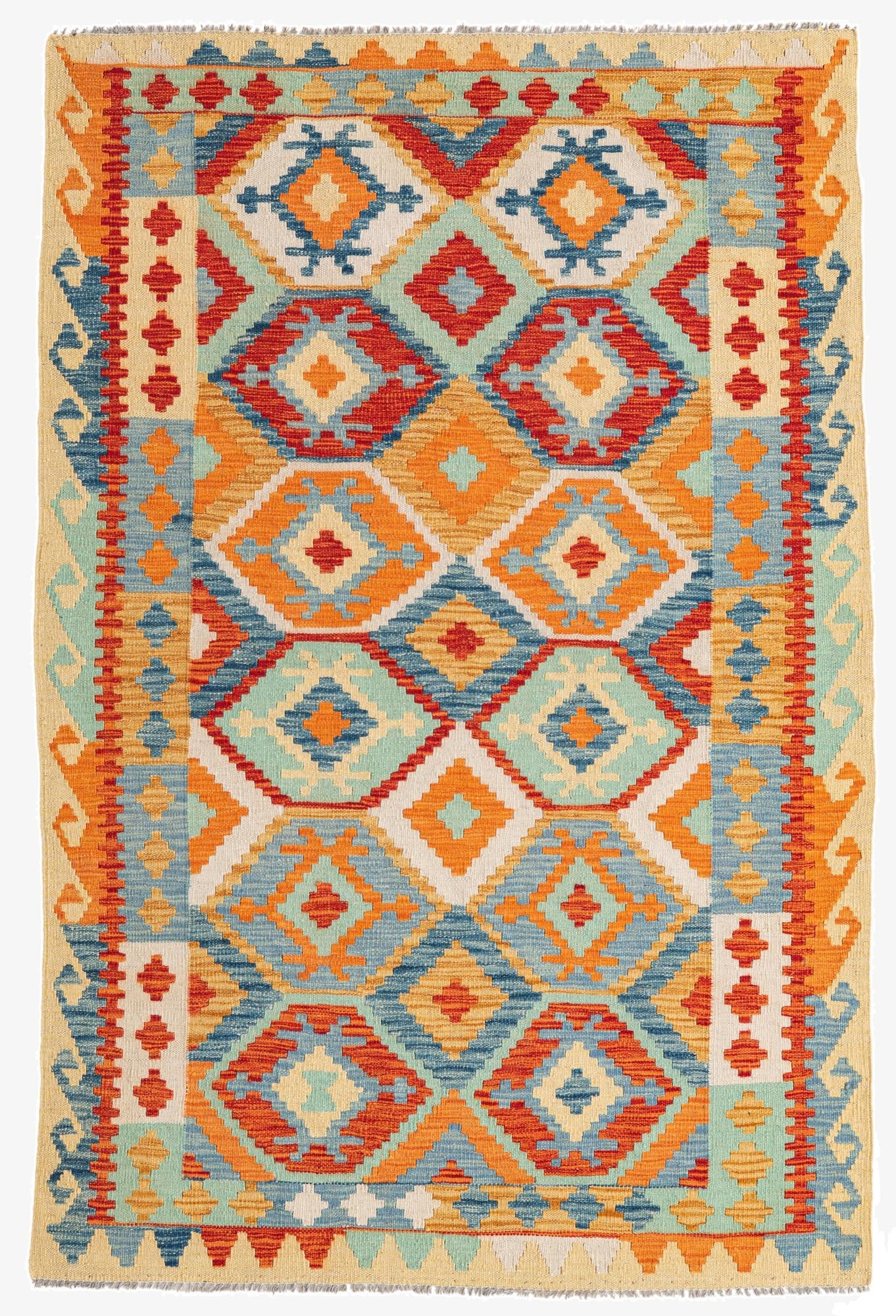 4' 2 x 6' 2  Hand Woven Kilim Maymana Wool Rug