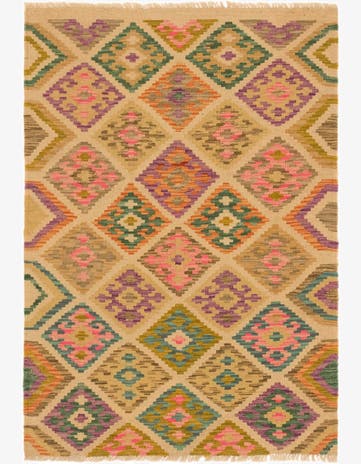 3' 4 x 5' Hand Woven Kilim Maymana Wool Rug