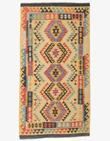 3' 7 x 6' 9 Hand Woven Kilim Maymana Wool Rug