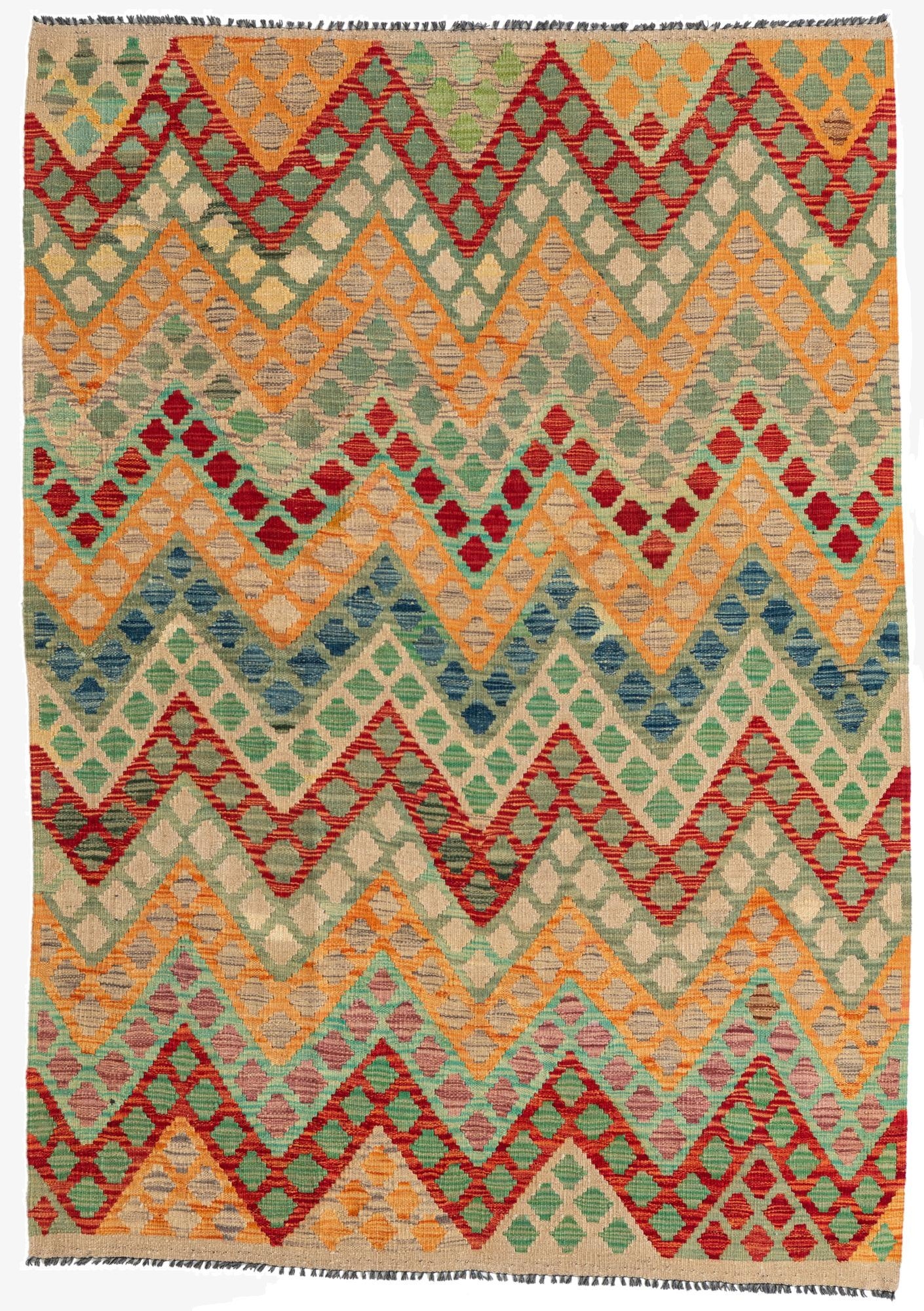 4' 3 x 6'  Hand Woven Kilim Maymana Wool Rug