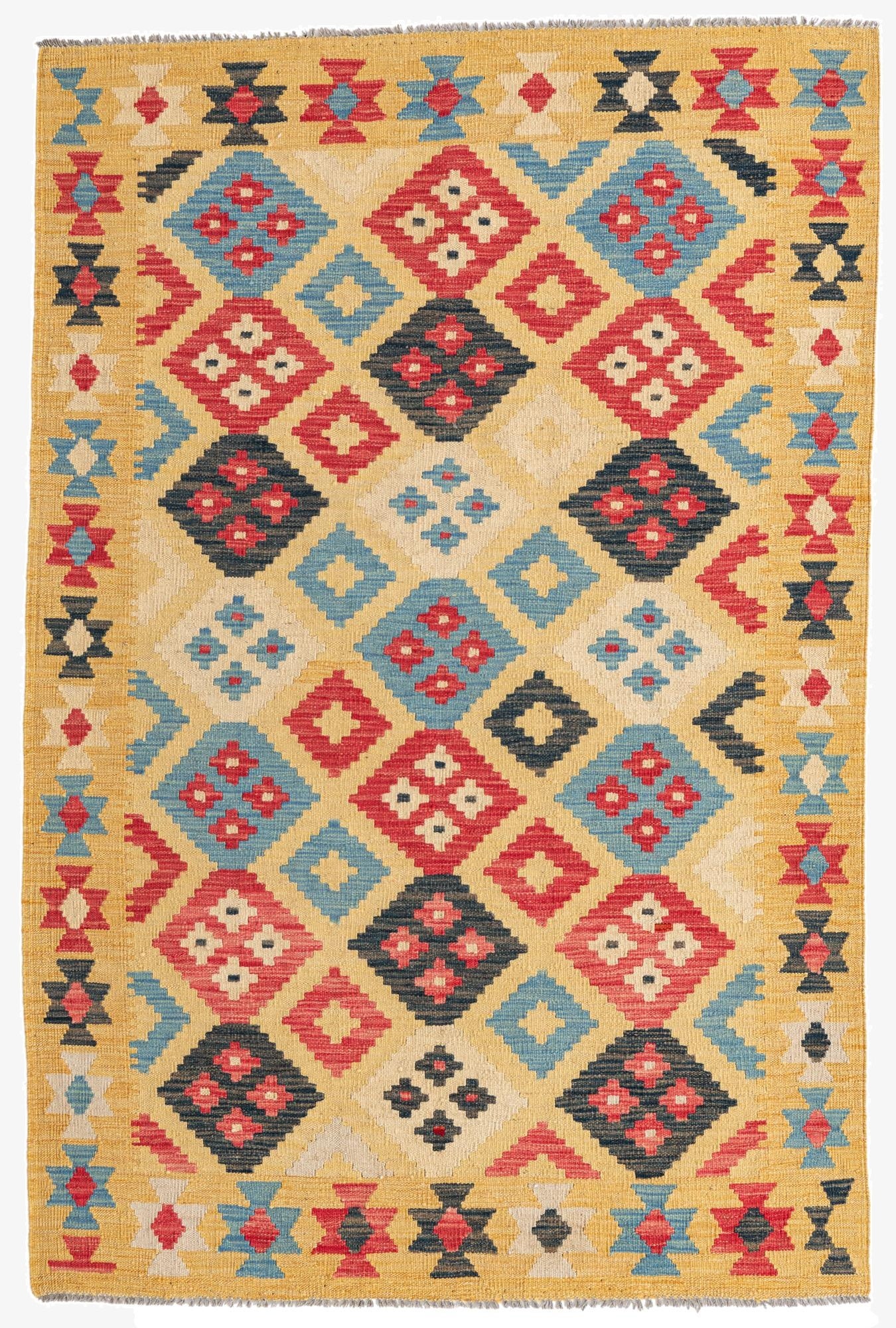4' 1 x 6' 2  Hand Woven Kilim Maymana Wool Rug