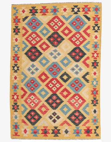 4' 1 x 6' 2 Hand Woven Kilim Maymana Wool Rug