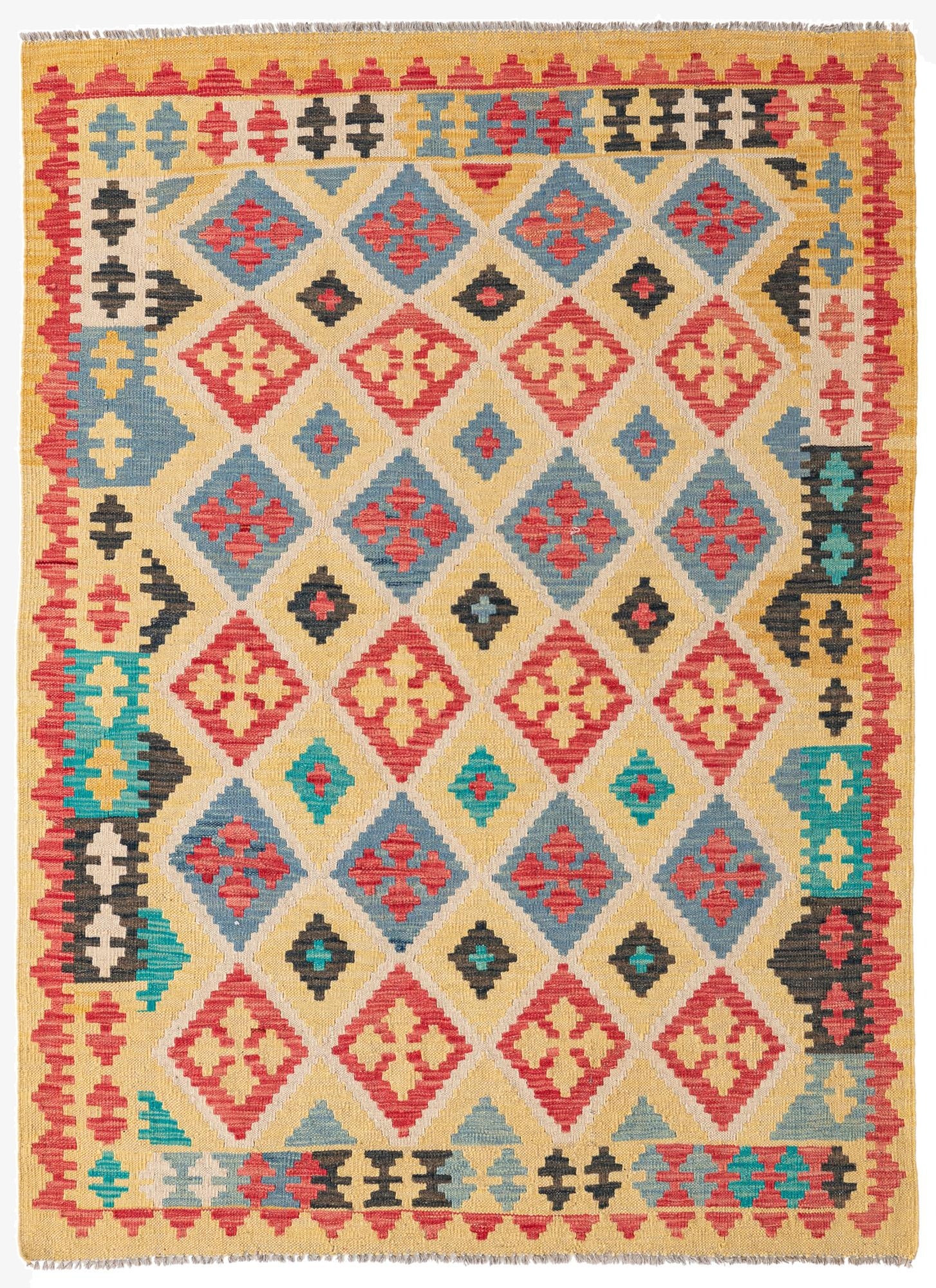 4' 3 x 5' 9  Hand Woven Kilim Maymana Wool Rug