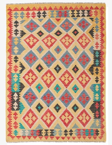 4' 3 x 5' 9 Hand Woven Kilim Maymana Wool Rug