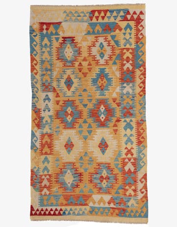 3' 6 x 6' 5 Hand Woven Kilim Maymana Wool Rug