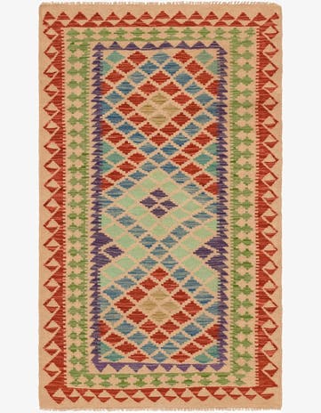 3' 7 x 6' 1 Hand Woven Kilim Maymana Wool Rug