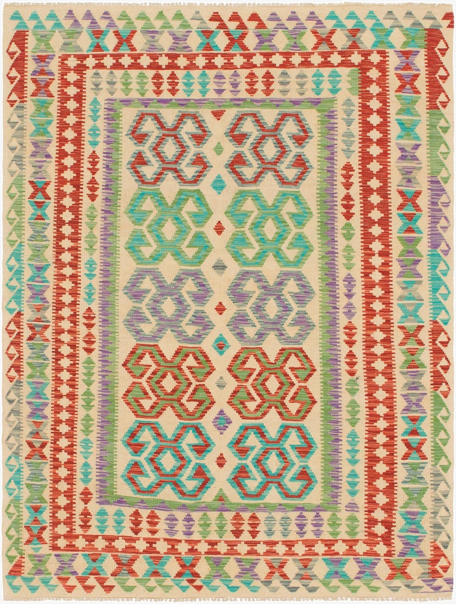 5' 5 x 6'  Hand Woven Kilim Maymana Wool Rug