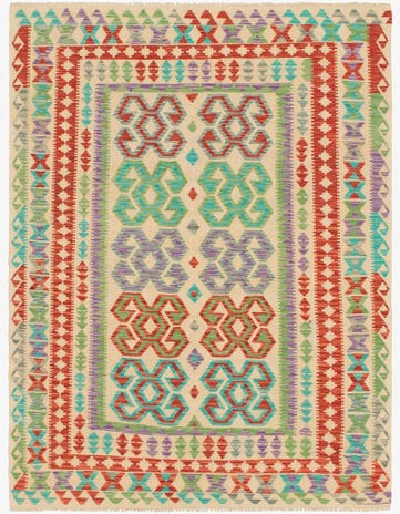 5' 5 x 6' Hand Woven Kilim Maymana Wool Rug