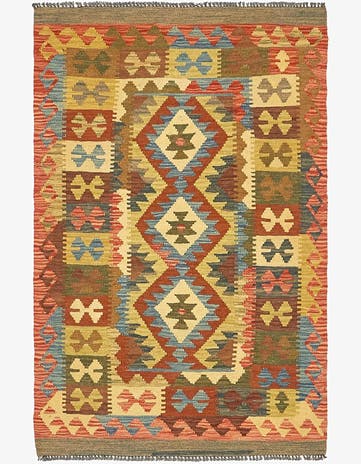 3' 2 x 4' 10 Hand Woven Kilim Maymana Wool Rug