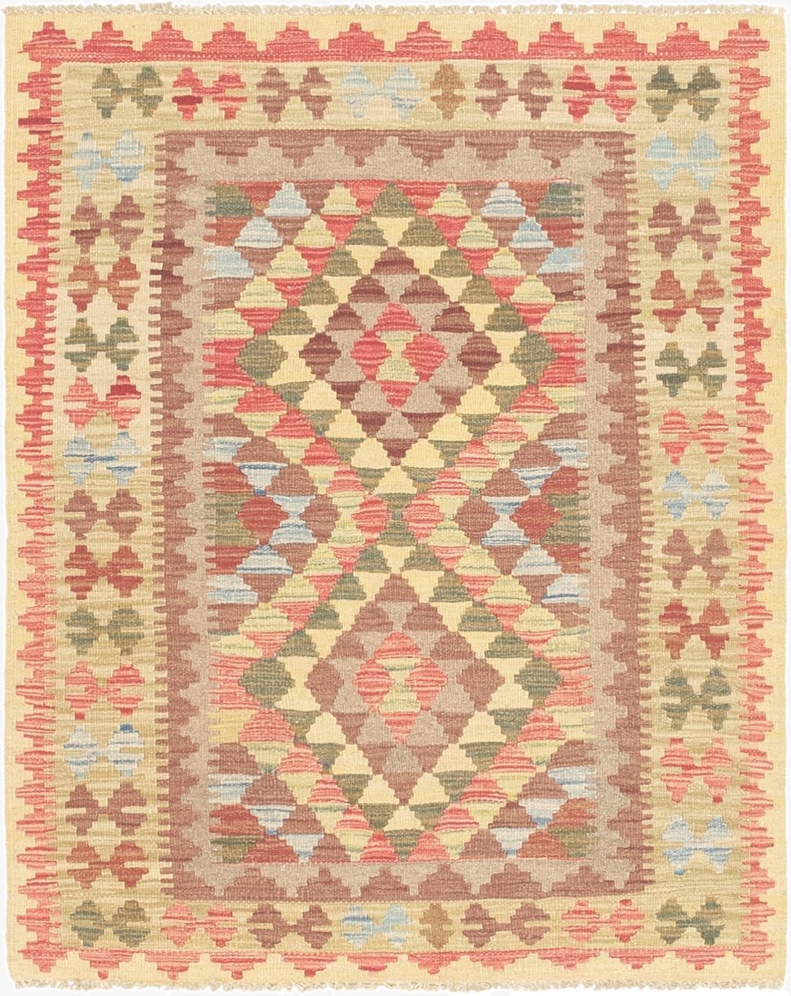 3' 4 x 4' 2  Hand Woven Kilim Maymana Wool Rug