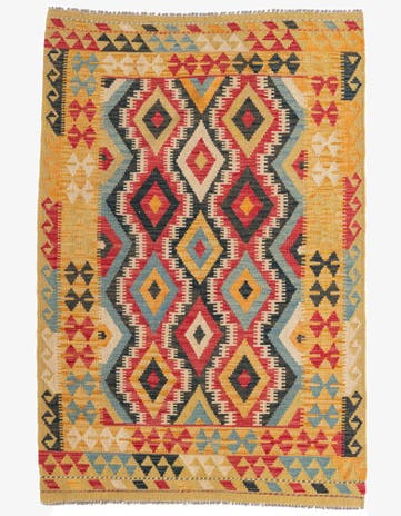 4' 2 x 6' 2 Hand Woven Kilim Maymana Wool Rug