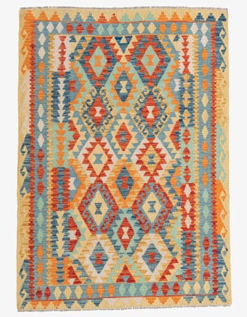 4' 2 x 6' Hand Woven Kilim Maymana Wool Rug