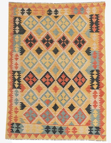 4' 2 x 5' 9 Hand Woven Kilim Maymana Wool Rug