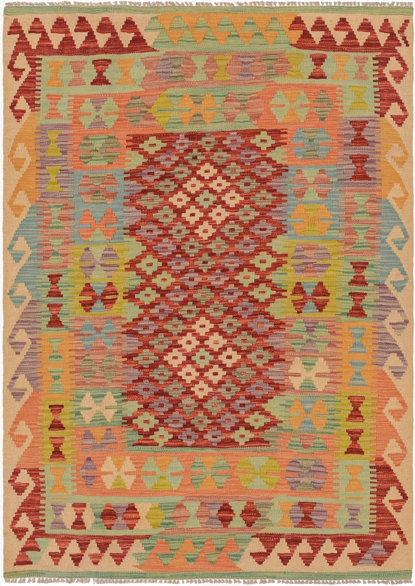 4' 1 x 5' 10  Hand Woven Kilim Maymana Wool Rug