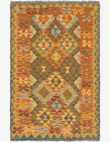 3' 2 x 4' 9 Hand Woven Kilim Maymana Wool Rug