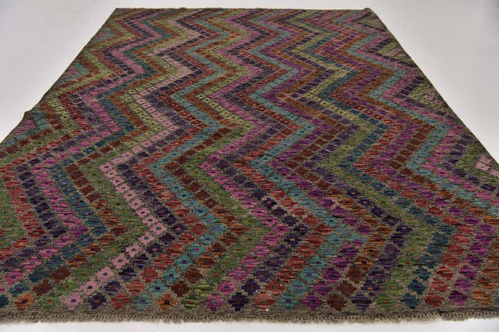 7' 2 x 9' 5 Hand Woven Kilim Modern Wool Rug