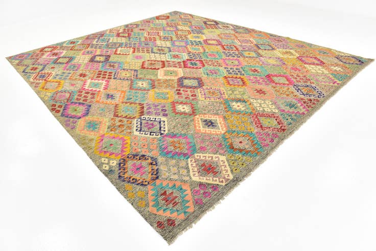 Detail image of 10' 10 x 12' 5 Hand Woven Kilim Modern Wool Rug