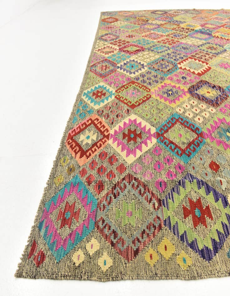 Detail image of 10' 10 x 12' 5 Hand Woven Kilim Modern Wool Rug
