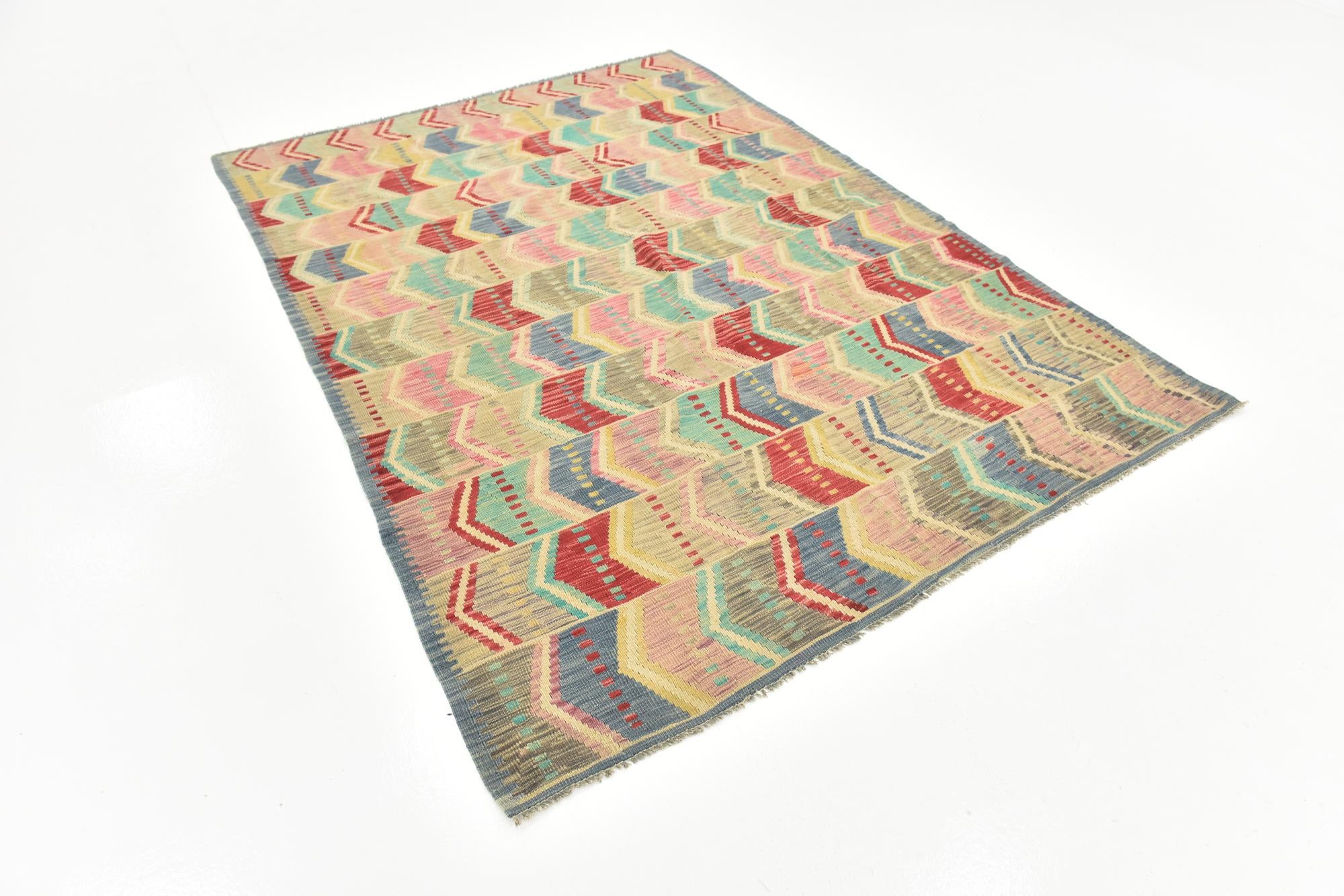 5' 8 x 8' Hand Woven Kilim Modern Wool Rug