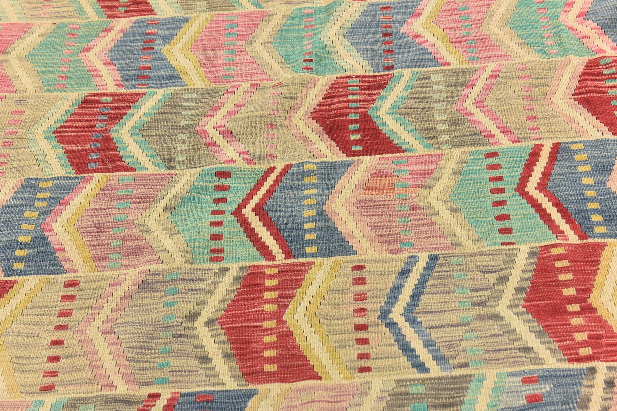 5' 8 x 8' Hand Woven Kilim Modern Wool Rug