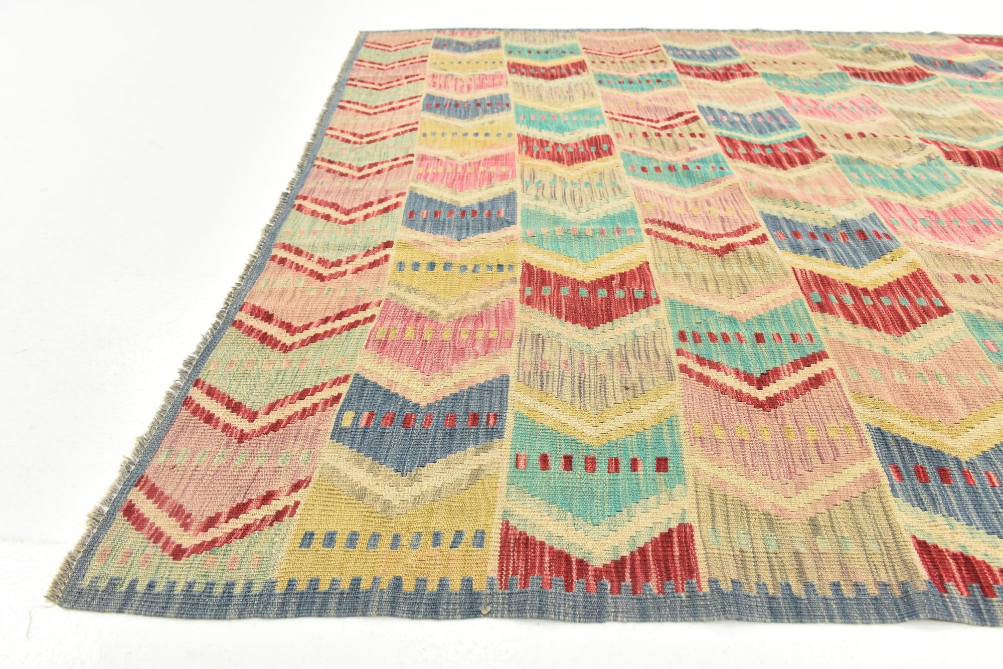 5' 8 x 8' Hand Woven Kilim Modern Wool Rug