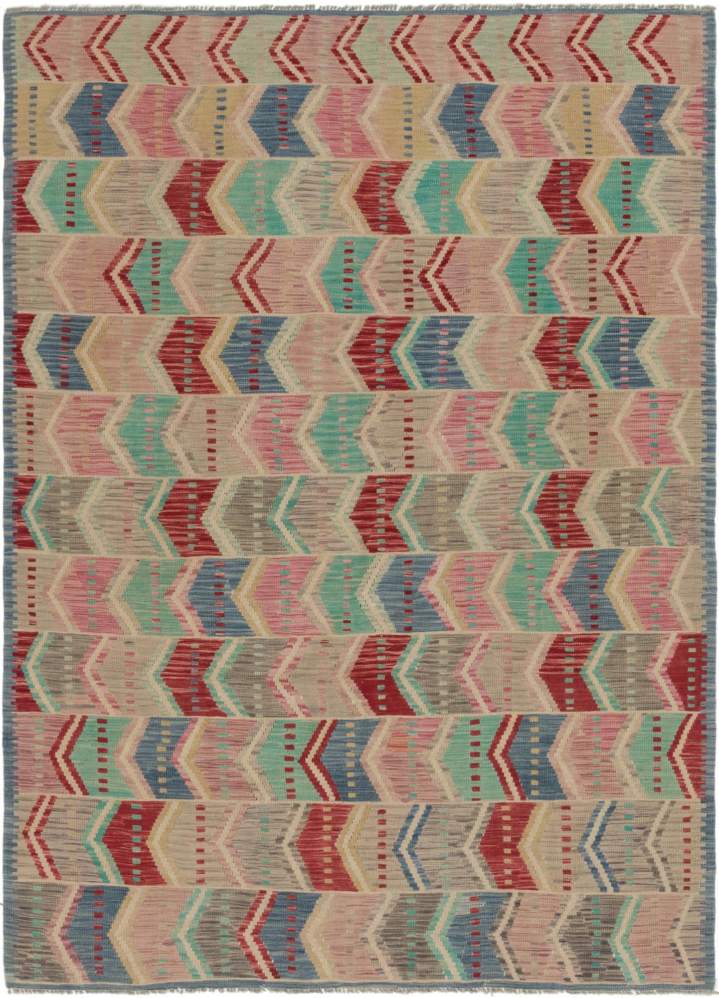 5' 8 x 8' Hand Woven Kilim Modern Wool Rug