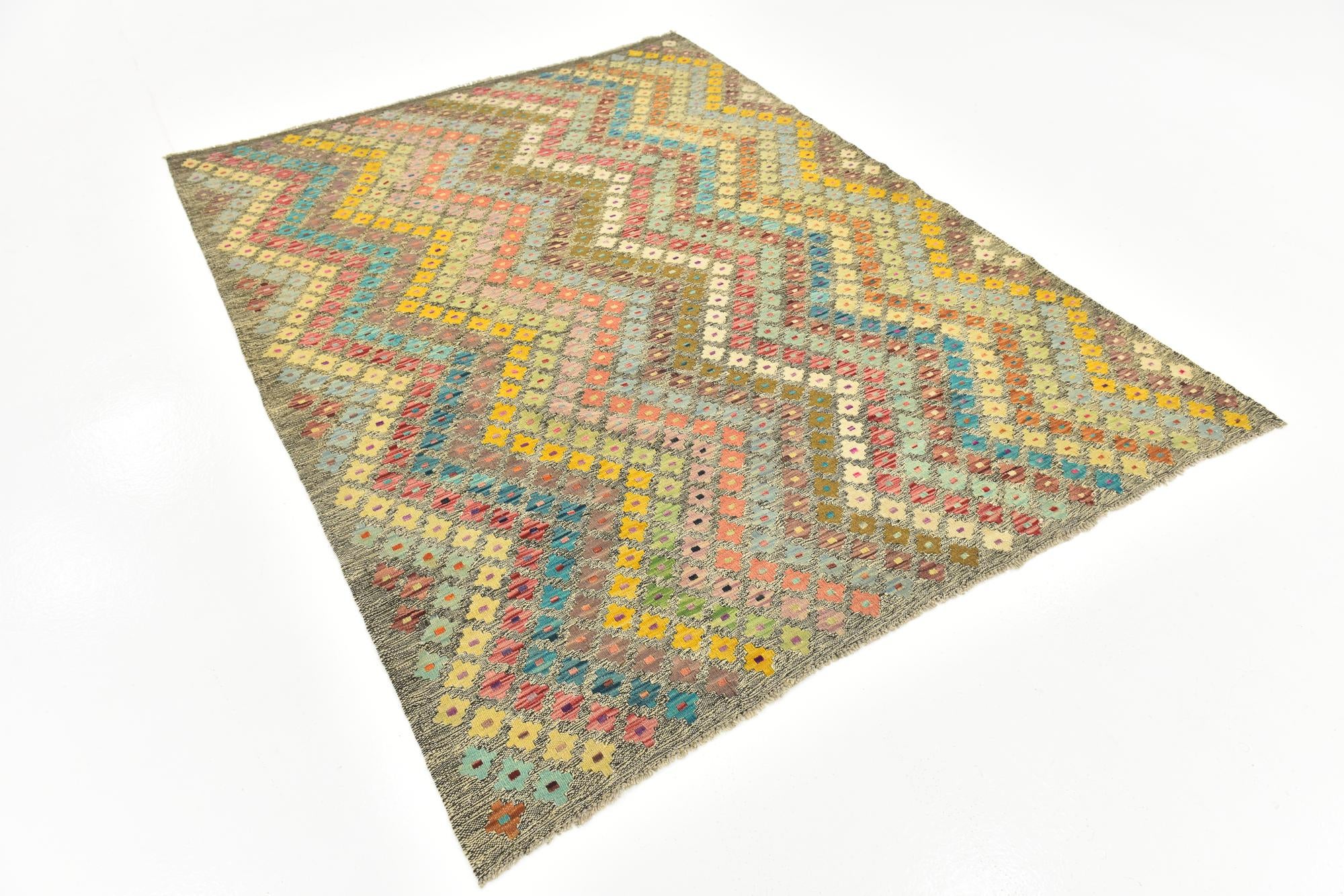 6' x 7' 9 Hand Woven Kilim Modern Wool Rug