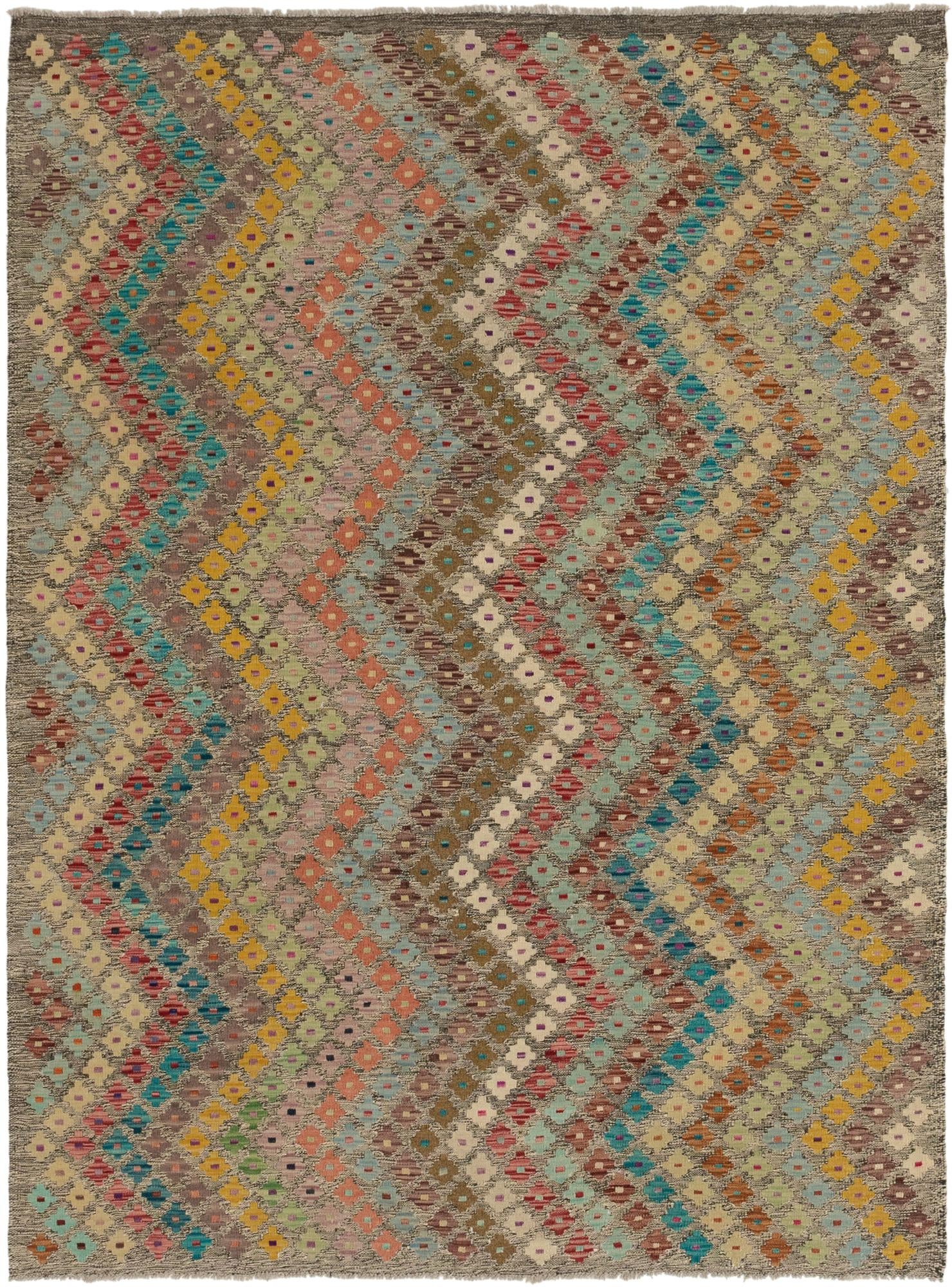6' x 7' 9 Hand Woven Kilim Modern Wool Rug