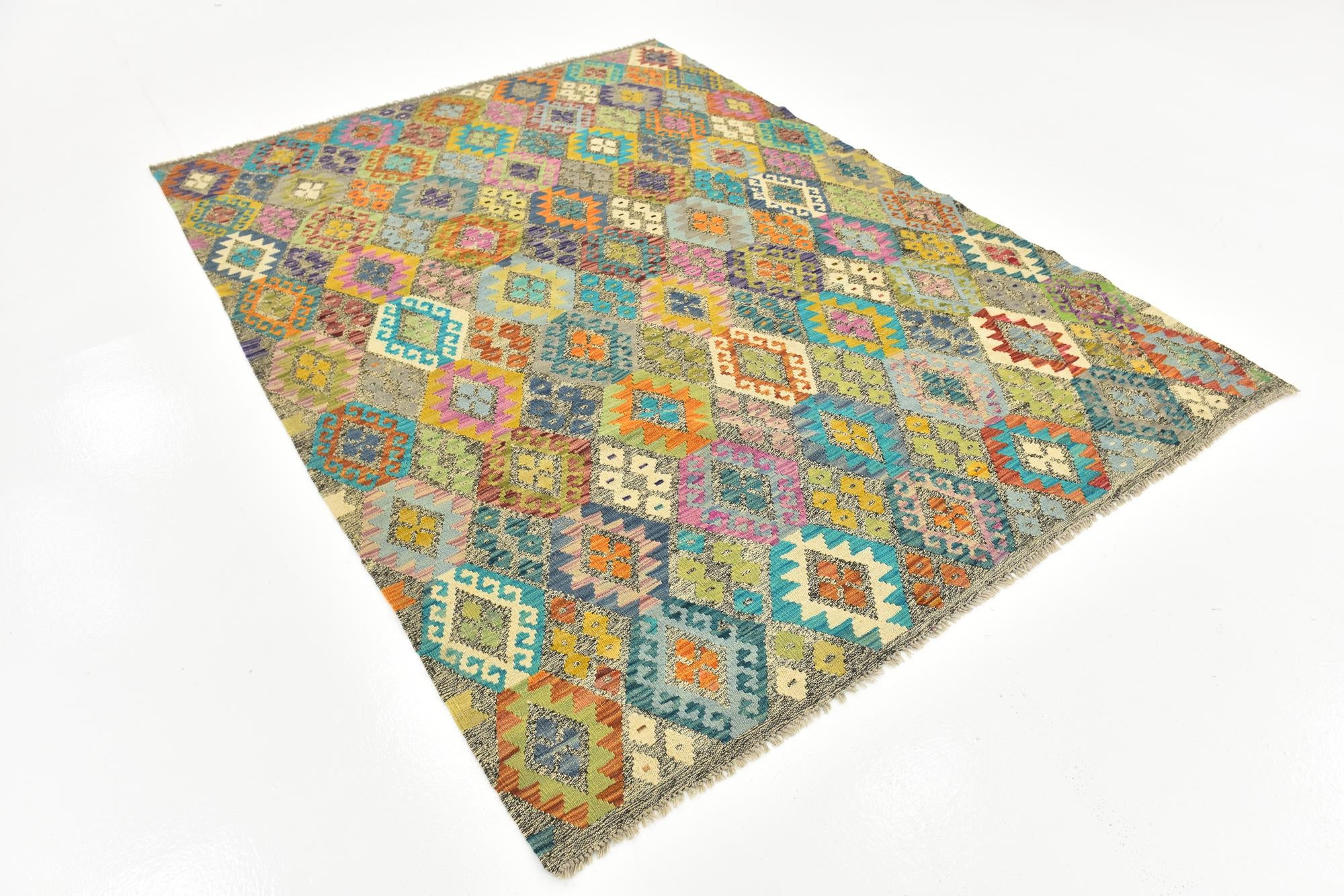 6' 3 x 8' 6 Hand Woven Kilim Modern Wool Rug