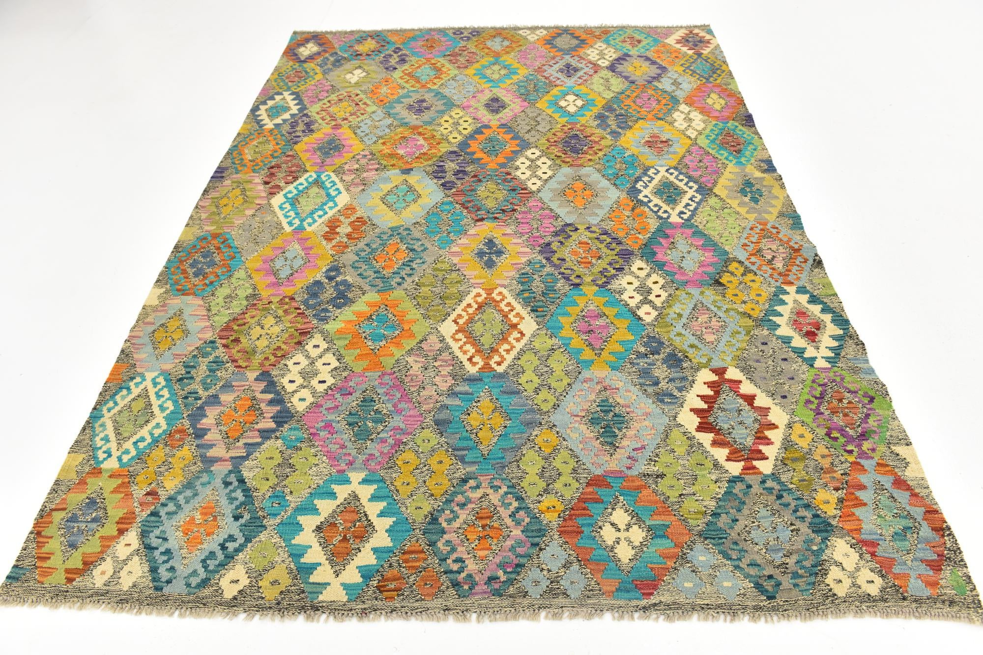6' 3 x 8' 6 Hand Woven Kilim Modern Wool Rug
