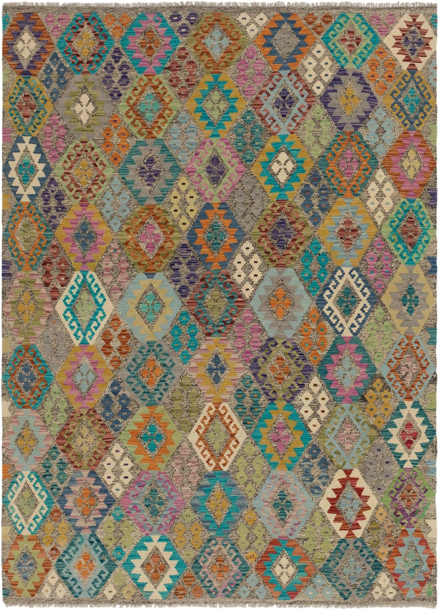 6' 3 x 8' 6 Hand Woven Kilim Modern Wool Rug