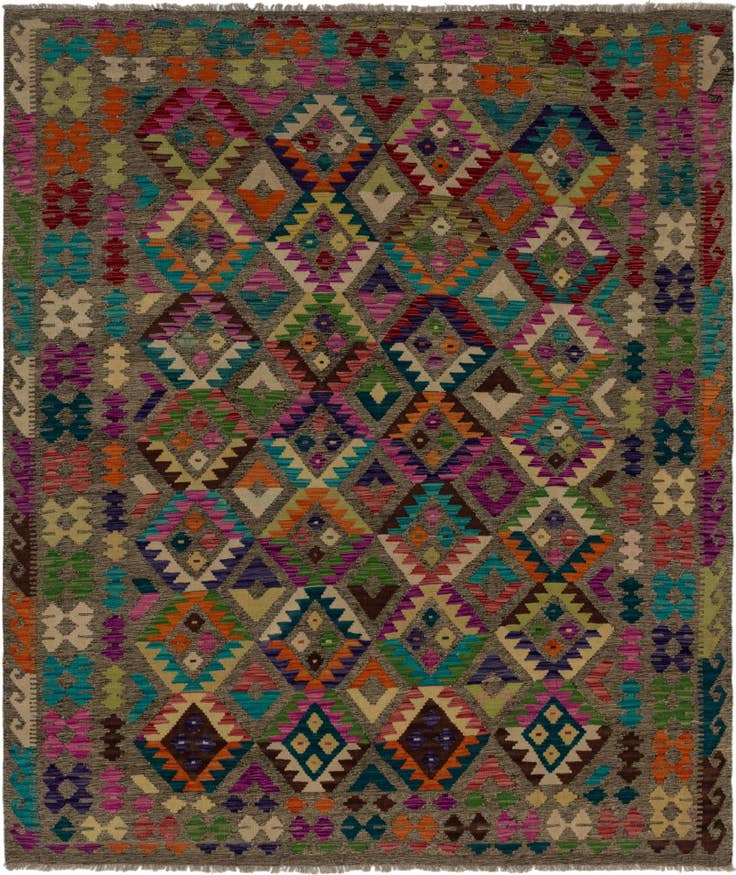 Detail image of 6' 9 x 8' Hand Woven Kilim Modern Wool Rug