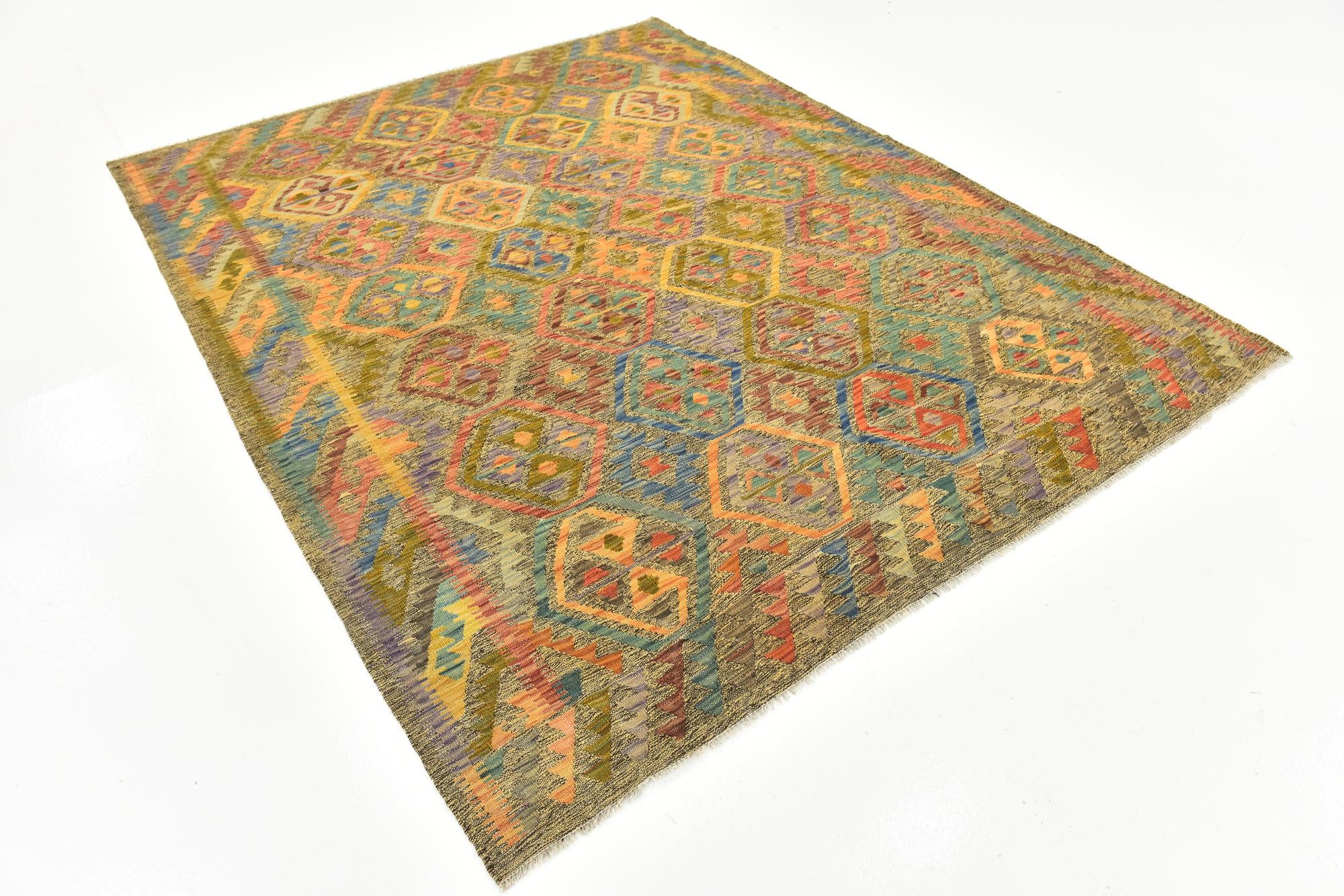 6' 7 x 8' 4 Hand Woven Kilim Modern Wool Rug