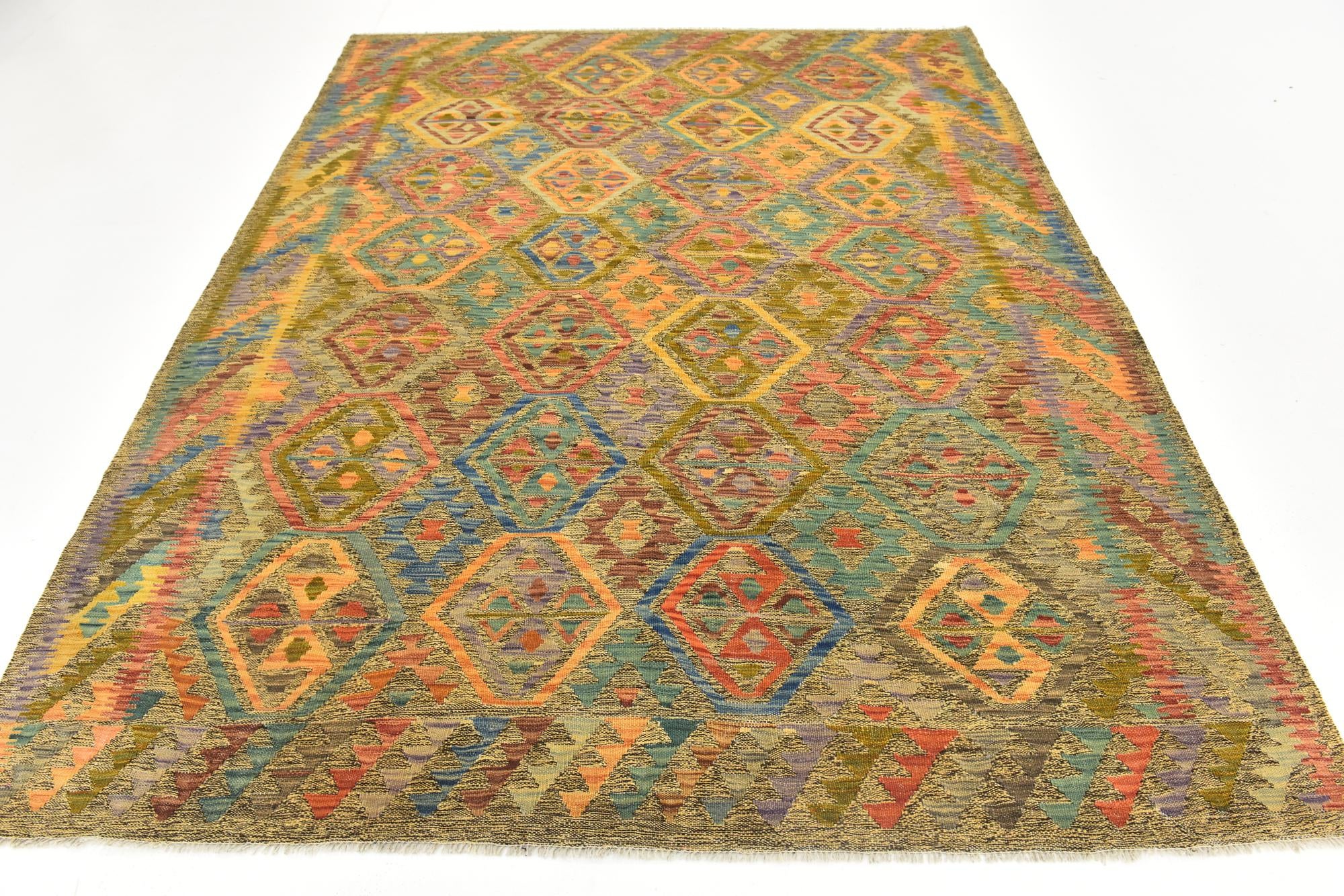 6' 7 x 8' 4 Hand Woven Kilim Modern Wool Rug