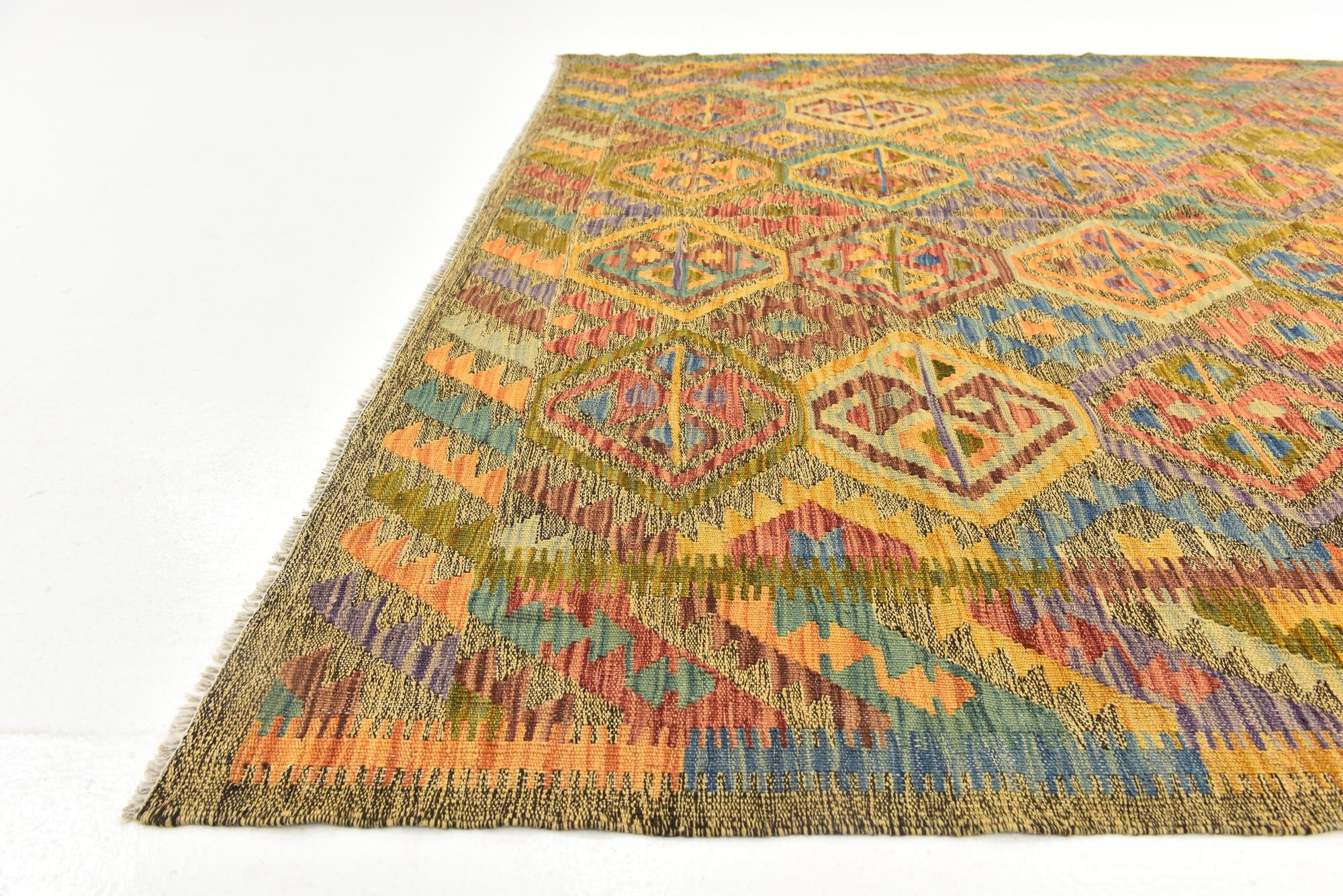 6' 7 x 8' 4 Hand Woven Kilim Modern Wool Rug