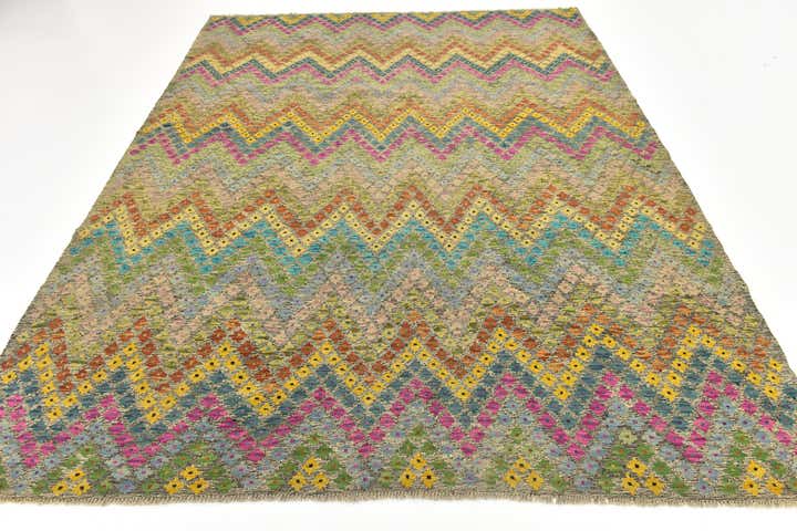7' 3 x 9' 4 Hand Woven Kilim Modern Wool Rug
