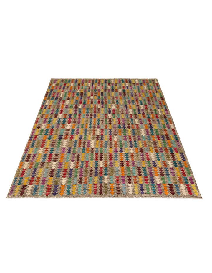 6' 9 x 8' 8 Hand Woven Kilim Modern Wool Rug