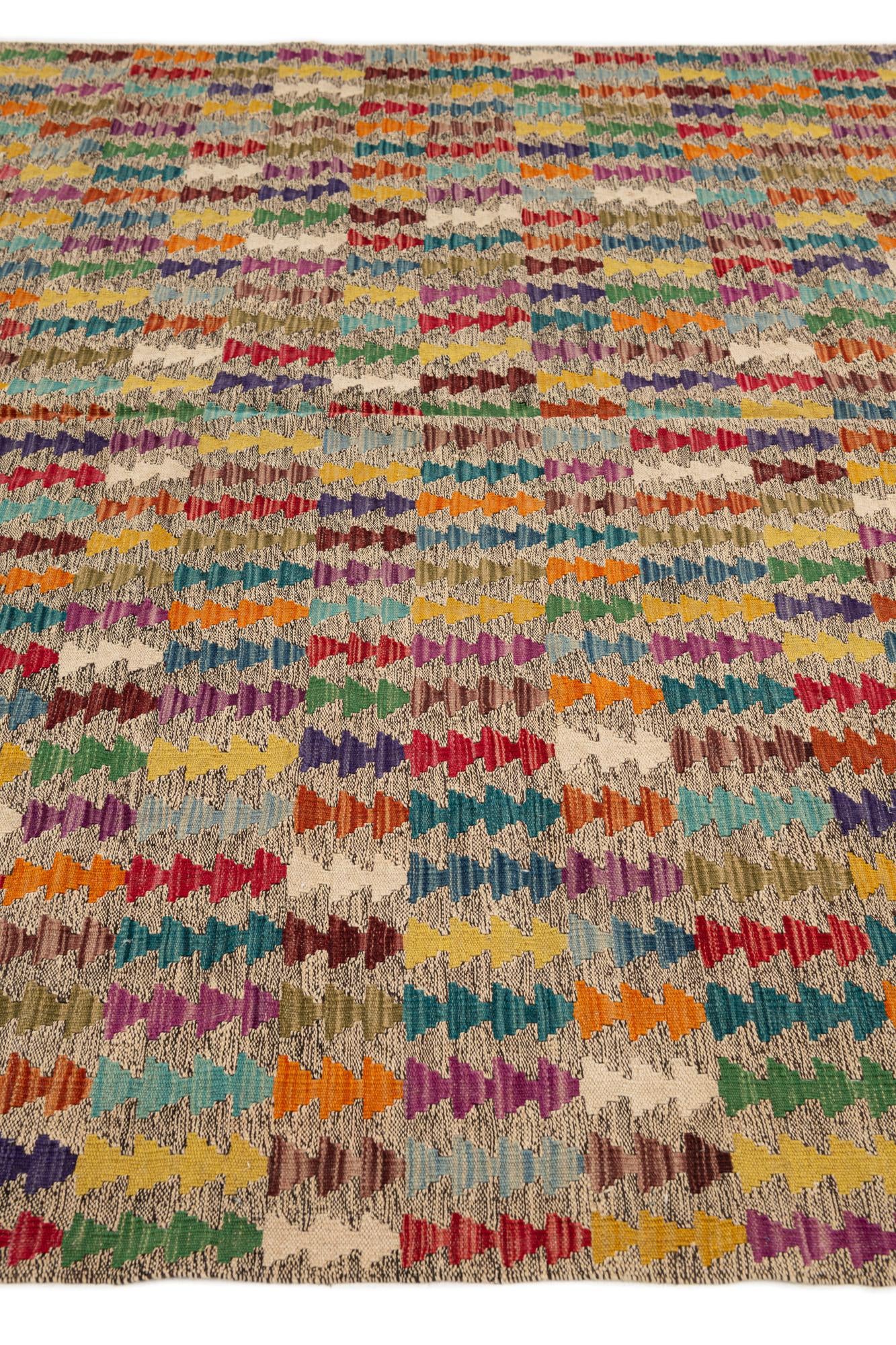 6' 9 x 8' 8 Hand Woven Kilim Modern Wool Rug