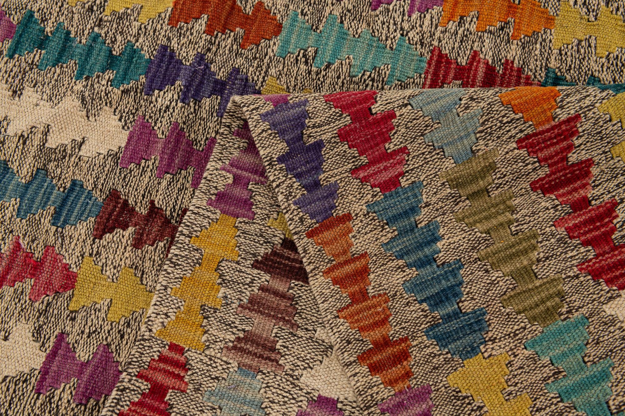 6' 9 x 8' 8 Hand Woven Kilim Modern Wool Rug