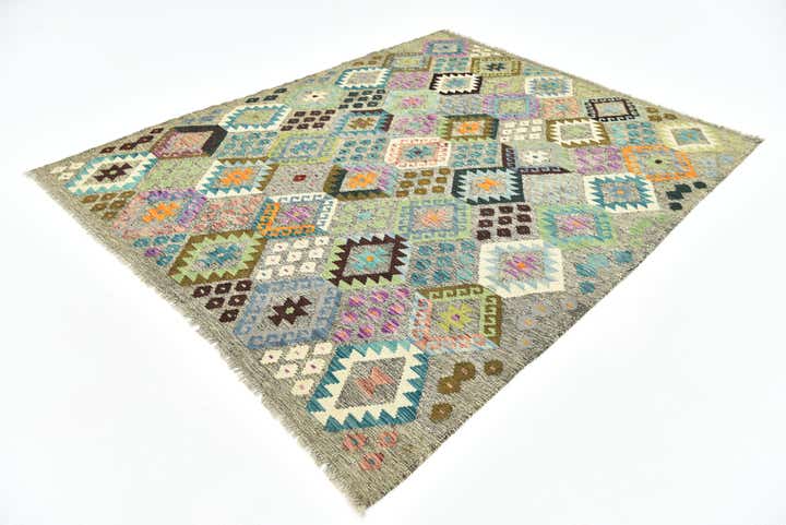 6' x 7' 6 Hand Woven Kilim Modern Wool Rug