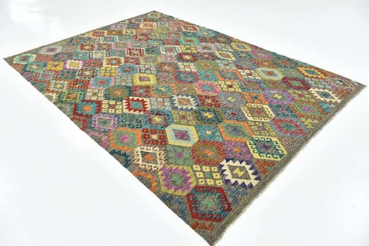 7' x 9' 7 Hand Woven Kilim Modern Wool Rug