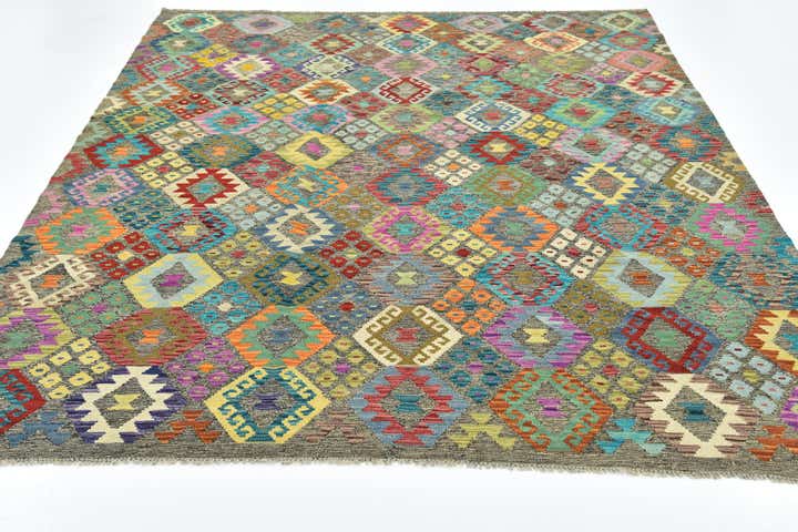7' x 9' 7 Hand Woven Kilim Modern Wool Rug