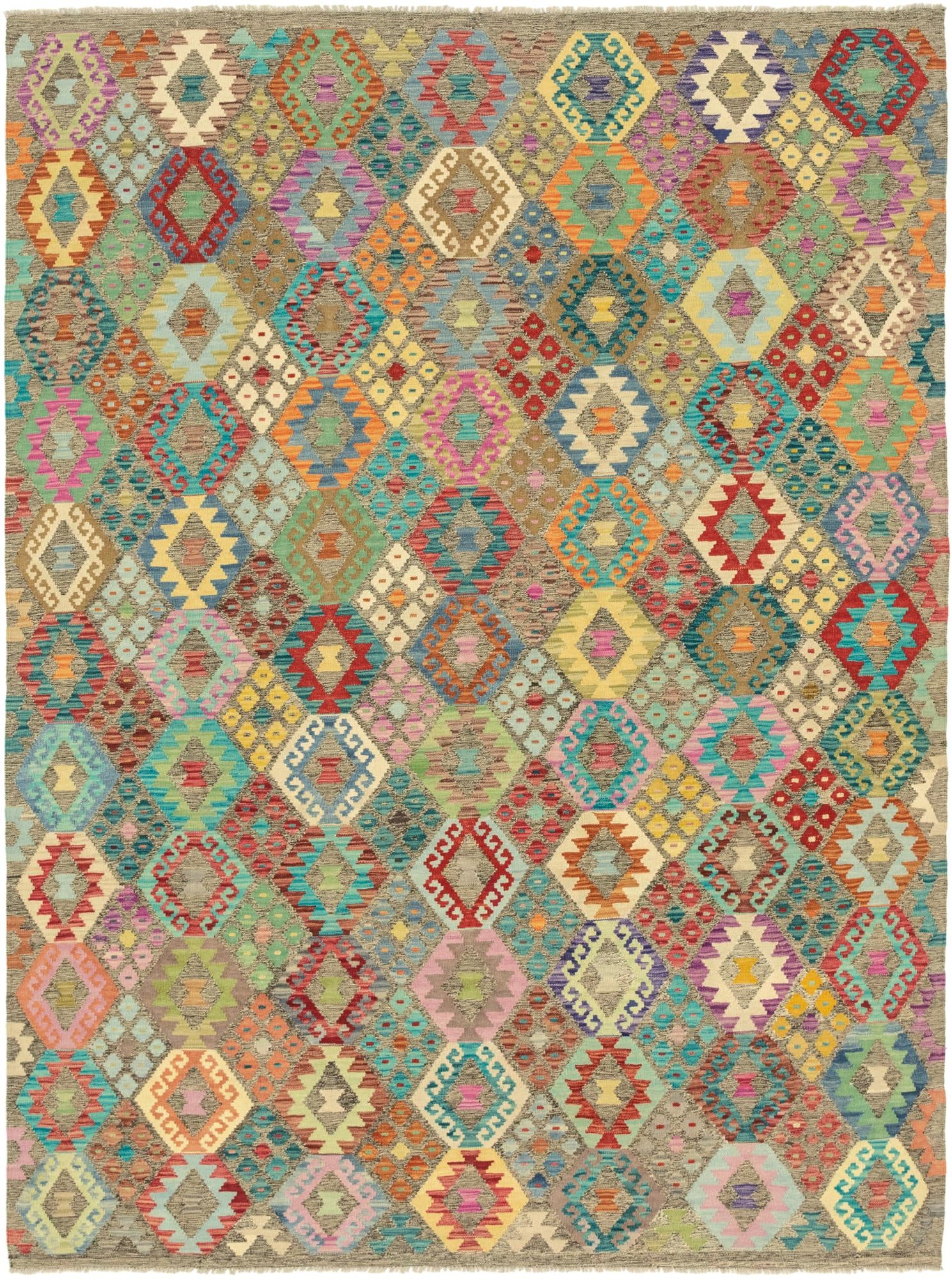 7' x 9' 7 Hand Woven Kilim Modern Wool Rug